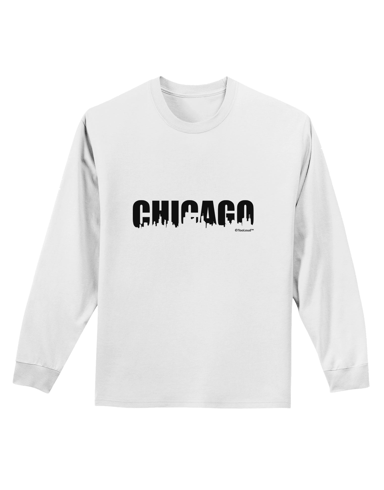Chicago Skyline Cutout Adult Long Sleeve Shirt by TooLoud-Long Sleeve Shirt-TooLoud-White-Small-Davson Sales