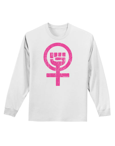 Pink Distressed Feminism Symbol Adult Long Sleeve Shirt-Long Sleeve Shirt-TooLoud-White-Small-Davson Sales