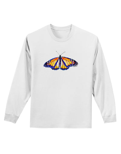 TooLoud Watercolor Monarch Butterfly Adult Long Sleeve Shirt-Long Sleeve Shirt-TooLoud-White-Small-Davson Sales