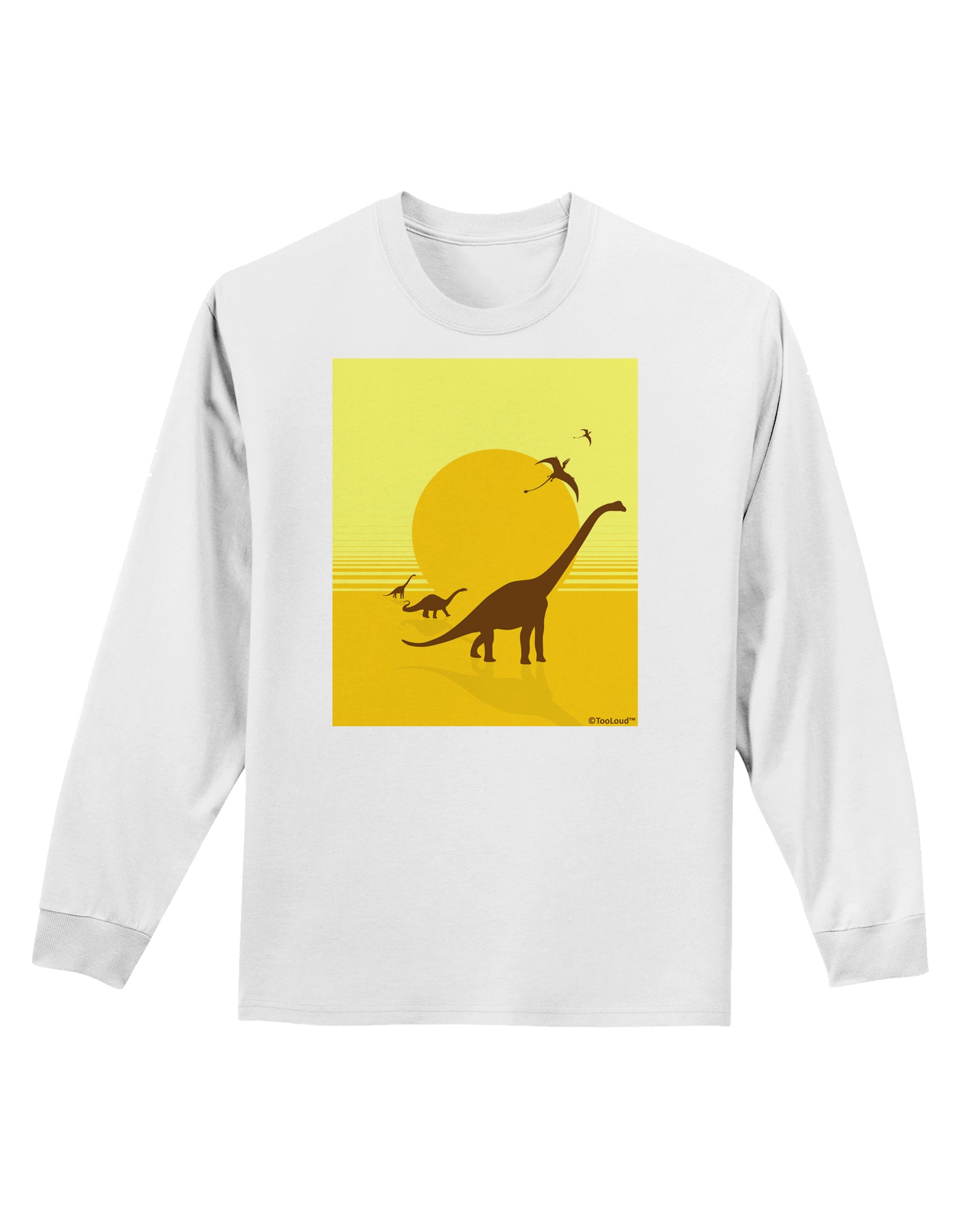 Brontosaurus and Pterodactyl Silhouettes with Sun Adult Long Sleeve Shirt by TooLoud-Long Sleeve Shirt-TooLoud-White-Small-Davson Sales