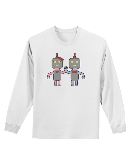 Cute Robot Love Adult Long Sleeve Shirt-Long Sleeve Shirt-TooLoud-White-Small-Davson Sales