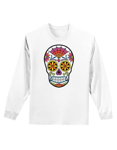 Version 1 Colorful Day of the Dead Calavera Adult Long Sleeve Shirt-Long Sleeve Shirt-TooLoud-White-Small-Davson Sales