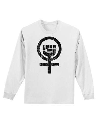 Distressed Feminism Symbol Adult Long Sleeve Shirt-Long Sleeve Shirt-TooLoud-White-Small-Davson Sales