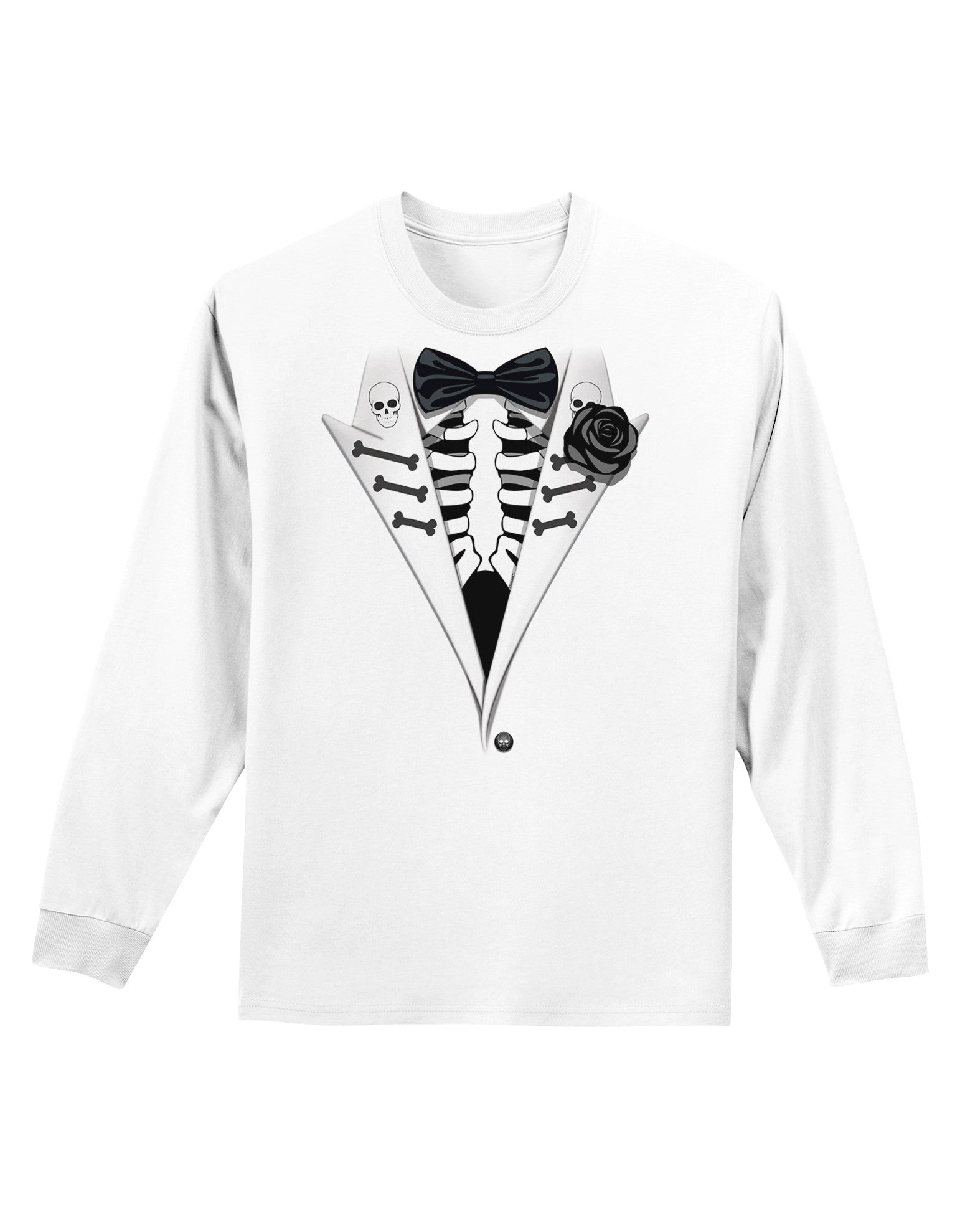Skeleton Tuxedo Halloween Adult Long Sleeve Shirt-Long Sleeve Shirt-TooLoud-White-Small-Davson Sales