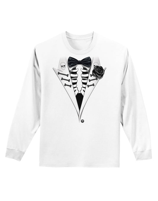 Skeleton Tuxedo Halloween Adult Long Sleeve Shirt-Long Sleeve Shirt-TooLoud-White-Small-Davson Sales