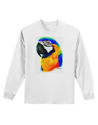 Brightly Colored Parrot Watercolor Adult Long Sleeve Shirt-Long Sleeve Shirt-TooLoud-White-Small-Davson Sales