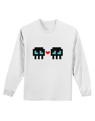 8-Bit Skull Love - Boy and Boy Adult Long Sleeve Shirt-Long Sleeve Shirt-TooLoud-White-Small-Davson Sales