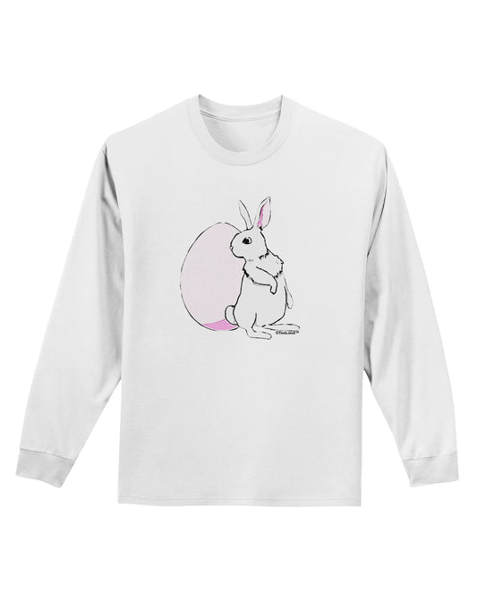 Easter Bunny and Egg Design Adult Long Sleeve Shirt by TooLoud-Long Sleeve Shirt-TooLoud-White-Small-Davson Sales