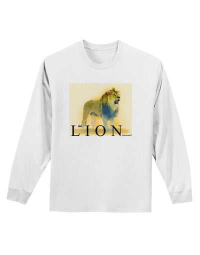 Lion Watercolor 1 Text Adult Long Sleeve Shirt-Long Sleeve Shirt-TooLoud-White-Small-Davson Sales