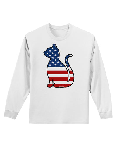 Patriotic Cat Design Adult Long Sleeve Shirt by TooLoud-Long Sleeve Shirt-TooLoud-White-Small-Davson Sales