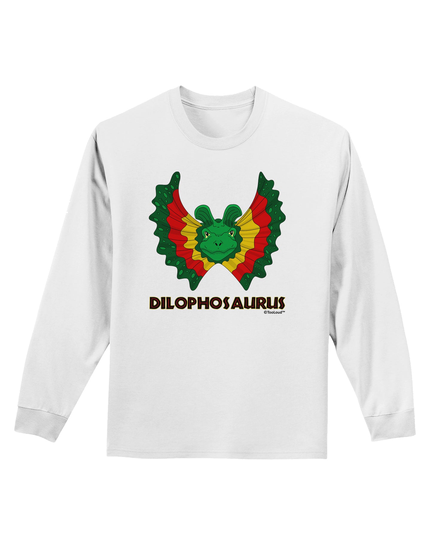 Dilophosaurus Design - Color - Text Adult Long Sleeve Shirt by TooLoud-Long Sleeve Shirt-TooLoud-White-Small-Davson Sales