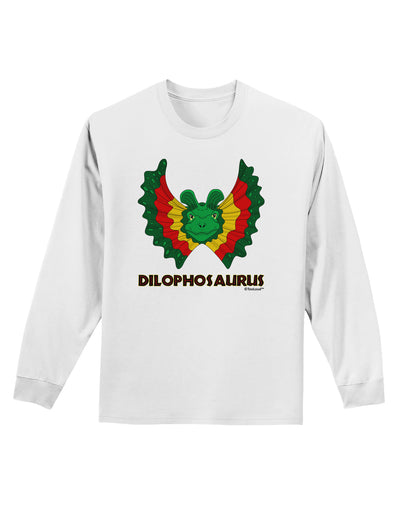 Dilophosaurus Design - Color - Text Adult Long Sleeve Shirt by TooLoud-Long Sleeve Shirt-TooLoud-White-Small-Davson Sales