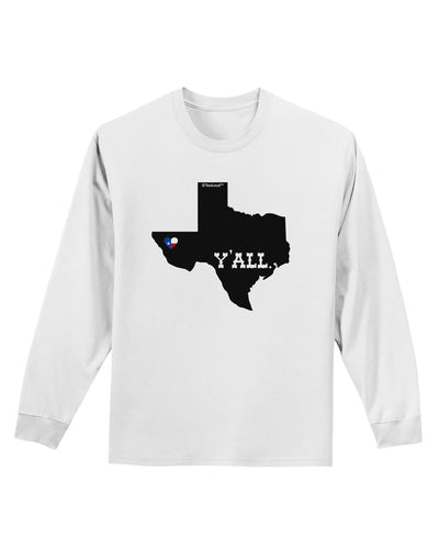 Texas State Y'all Design with Flag Heart Adult Long Sleeve Shirt by TooLoud-Long Sleeve Shirt-TooLoud-White-Small-Davson Sales