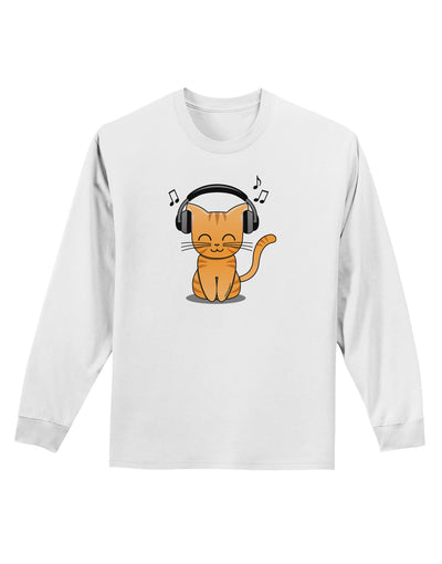 Cute Kitty With Headphones Adult Long Sleeve Shirt-Long Sleeve Shirt-TooLoud-White-Small-Davson Sales