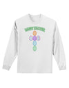 Happy Easter Egg Cross Faux Applique Adult Long Sleeve Shirt-Long Sleeve Shirt-TooLoud-White-Small-Davson Sales