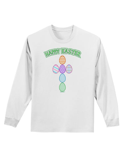 Happy Easter Egg Cross Faux Applique Adult Long Sleeve Shirt-Long Sleeve Shirt-TooLoud-White-Small-Davson Sales