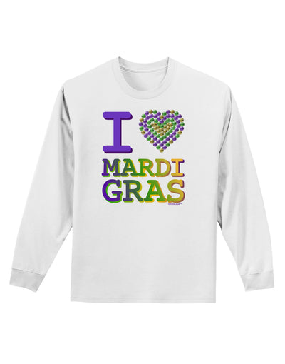 I Love Heart Mardi Gras Adult Long Sleeve Shirt-Long Sleeve Shirt-TooLoud-White-Small-Davson Sales