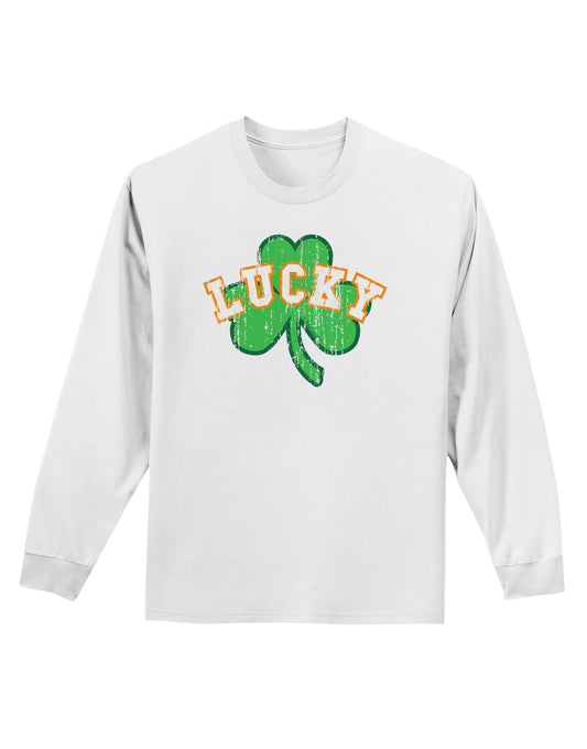 Lucky Shamrock Design Distressed Adult Long Sleeve Shirt by TooLoud-Long Sleeve Shirt-TooLoud-White-Small-Davson Sales