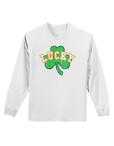 Lucky Shamrock Design Distressed Adult Long Sleeve Shirt by TooLoud-Long Sleeve Shirt-TooLoud-White-Small-Davson Sales