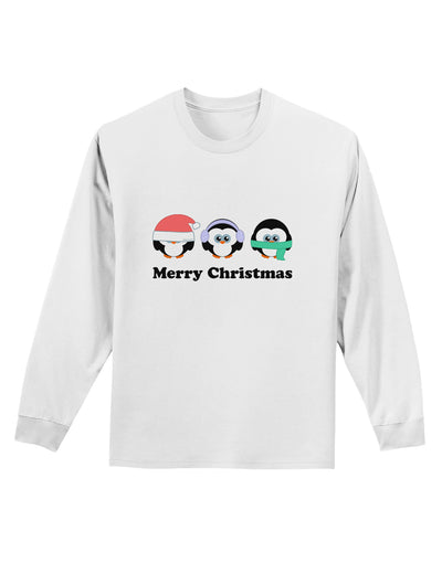 Merry Christmas Penguins See Hear Speak No Evil Adult Long Sleeve Shirt-Long Sleeve Shirt-TooLoud-White-Small-Davson Sales