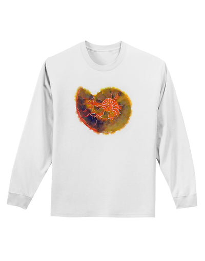 Nautilus Fossil Watercolor Adult Long Sleeve Shirt-Long Sleeve Shirt-TooLoud-White-Small-Davson Sales