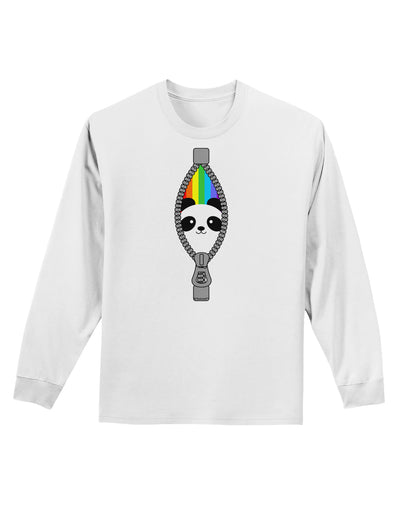 Rainbow Panda Peeking Out of Zipper Adult Long Sleeve Shirt by TooLoud-Long Sleeve Shirt-TooLoud-White-Small-Davson Sales