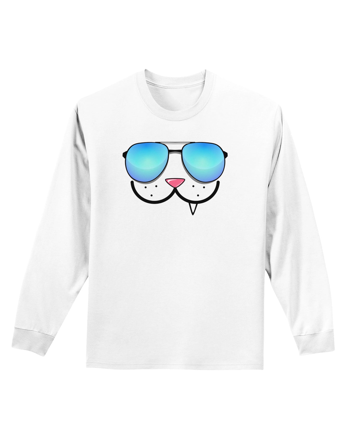 Kyu-T Face - Snaggle Cool Sunglasses Adult Long Sleeve Shirt-Long Sleeve Shirt-TooLoud-White-Small-Davson Sales