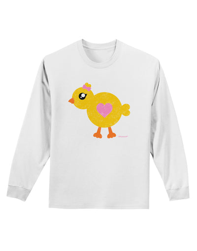 Cute Chick with Bow - Crayon Style Drawing Adult Long Sleeve Shirt by TooLoud-Long Sleeve Shirt-TooLoud-White-Small-Davson Sales