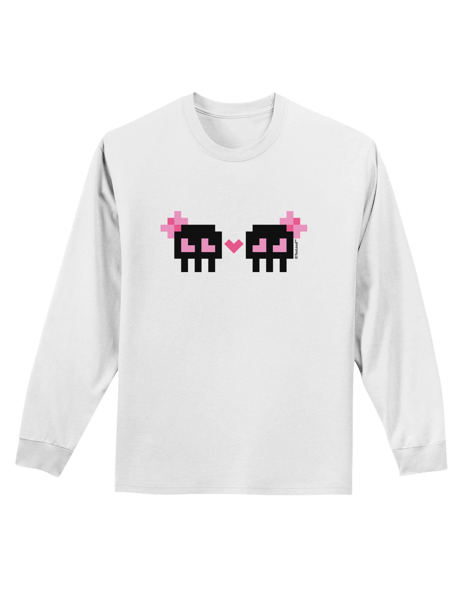 8-Bit Skull Love - Girl and Girl Adult Long Sleeve Shirt-Long Sleeve Shirt-TooLoud-White-Small-Davson Sales