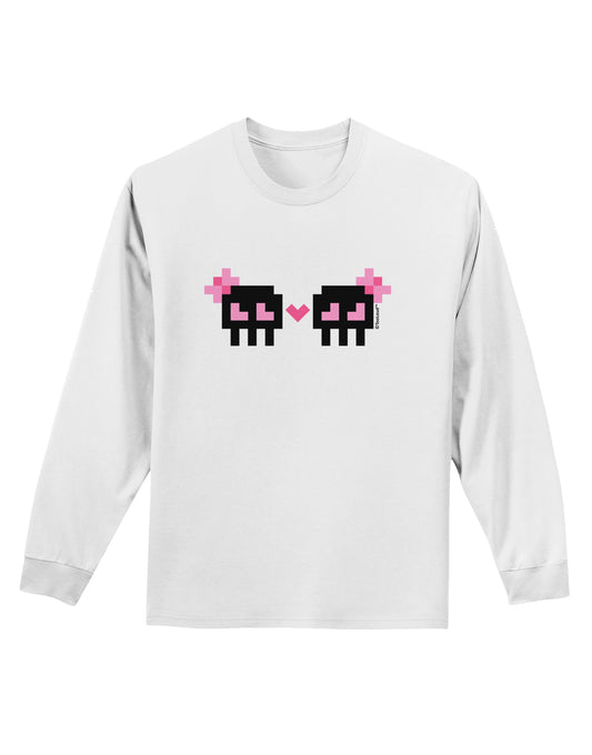 8-Bit Skull Love - Girl and Girl Adult Long Sleeve Shirt-Long Sleeve Shirt-TooLoud-White-Small-Davson Sales