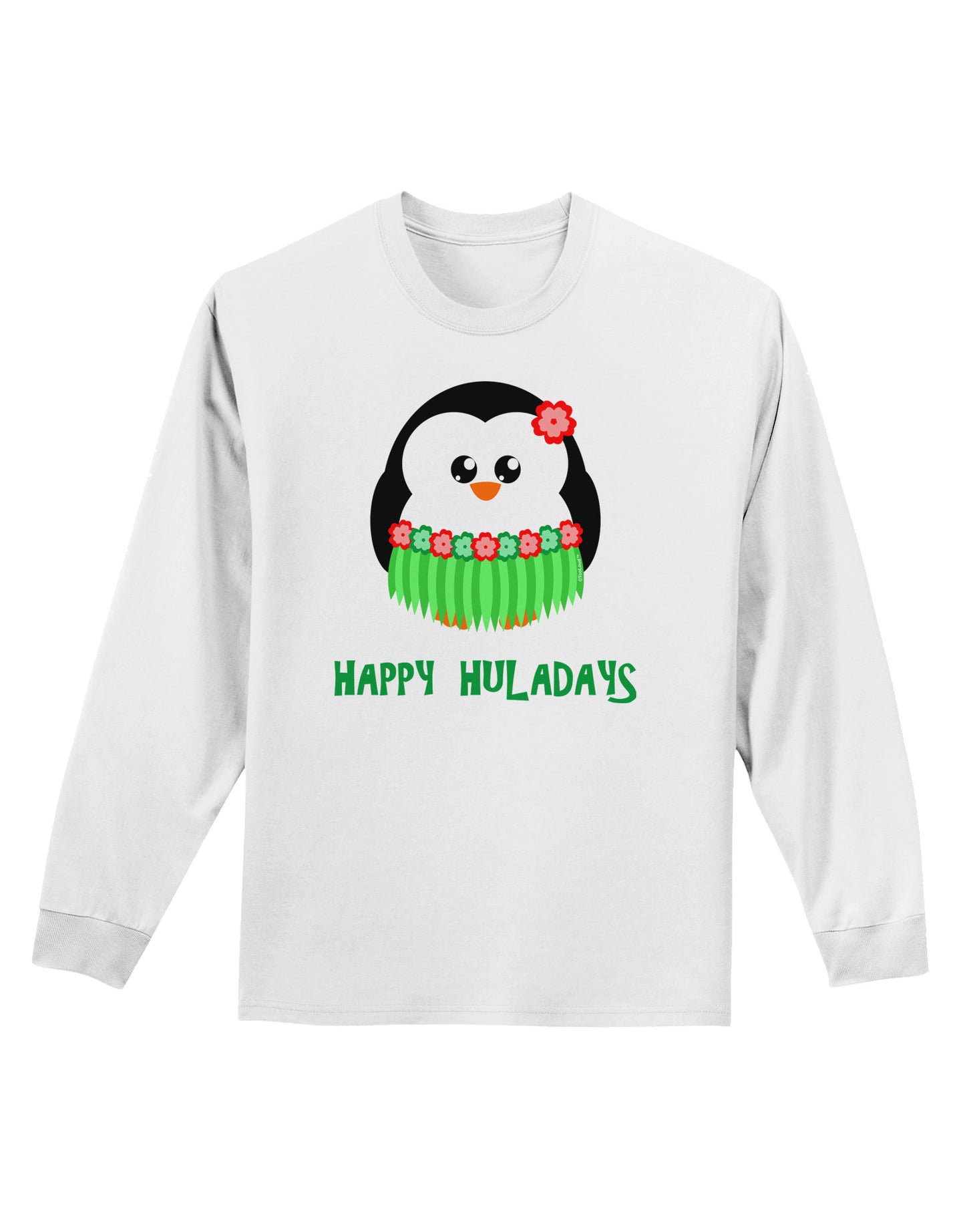 Happy Huladays Christmas Penguin - Red and Green Adult Long Sleeve Shirt-Long Sleeve Shirt-TooLoud-White-Small-Davson Sales