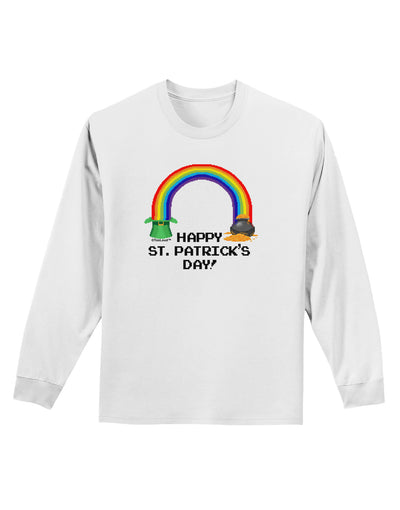 Pixel Pot of Gold St Patrick Text Adult Long Sleeve Shirt-Long Sleeve Shirt-TooLoud-White-Small-Davson Sales