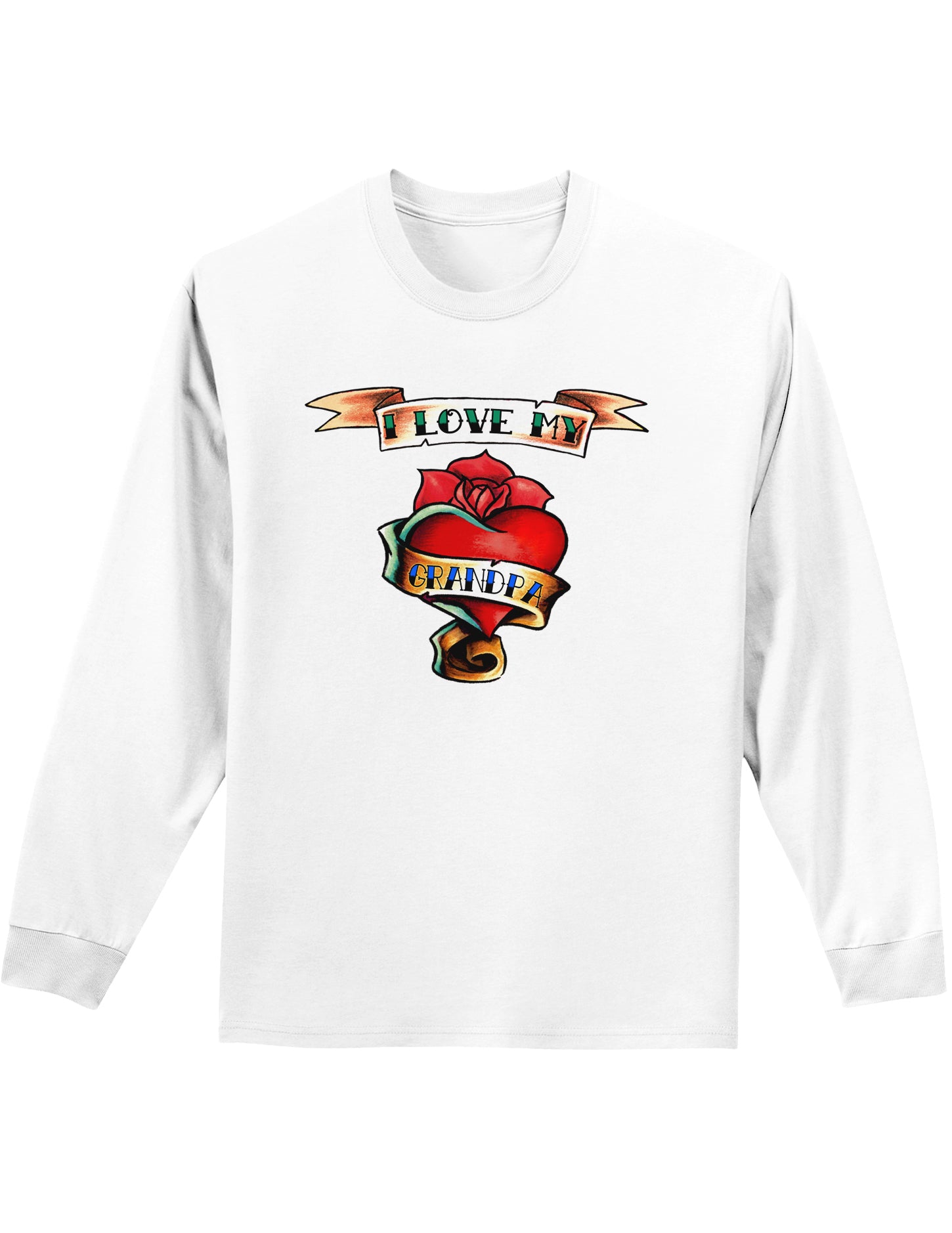 Tattoo Heart I Love My Grandpa Adult Long Sleeve Shirt-Long Sleeve Shirt-TooLoud-White-Small-Davson Sales