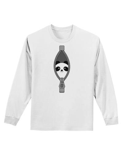 Funny Panda Peeking Out of Zipper Adult Long Sleeve Shirt by TooLoud-Long Sleeve Shirt-TooLoud-White-Small-Davson Sales