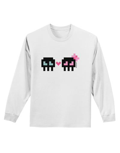 8-Bit Skull Love - Boy and Girl Adult Long Sleeve Shirt-Long Sleeve Shirt-TooLoud-White-Small-Davson Sales