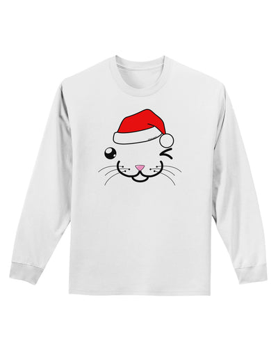 Kyu-T Face Kattio Santa Hat Boy Cat Adult Long Sleeve Shirt-Long Sleeve Shirt-TooLoud-White-Small-Davson Sales