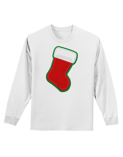 Cute Faux Applique Christmas Stocking Adult Long Sleeve Shirt-Long Sleeve Shirt-TooLoud-White-Small-Davson Sales