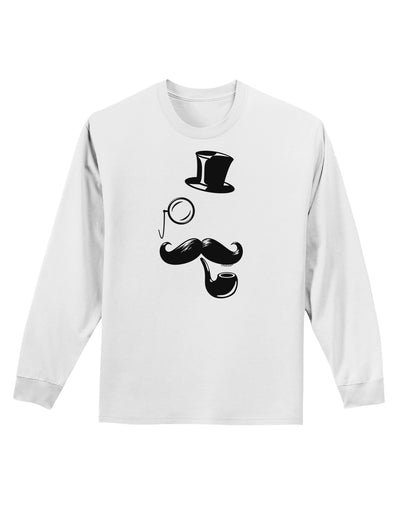 Tophat Mustache Pipe and Monocle Adult Long Sleeve Shirt-Long Sleeve Shirt-TooLoud-White-Small-Davson Sales