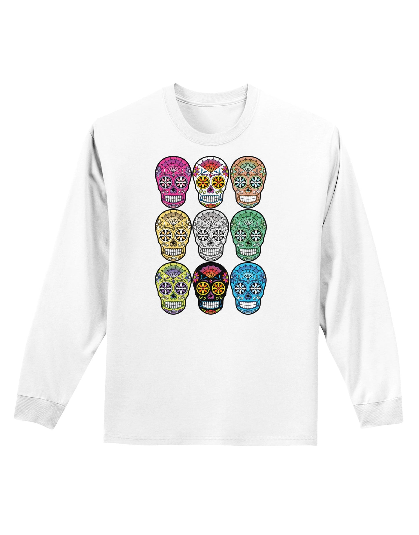 Dia de los Muertos Calaveras Sugar Skulls Adult Long Sleeve Shirt-Long Sleeve Shirt-TooLoud-White-Small-Davson Sales