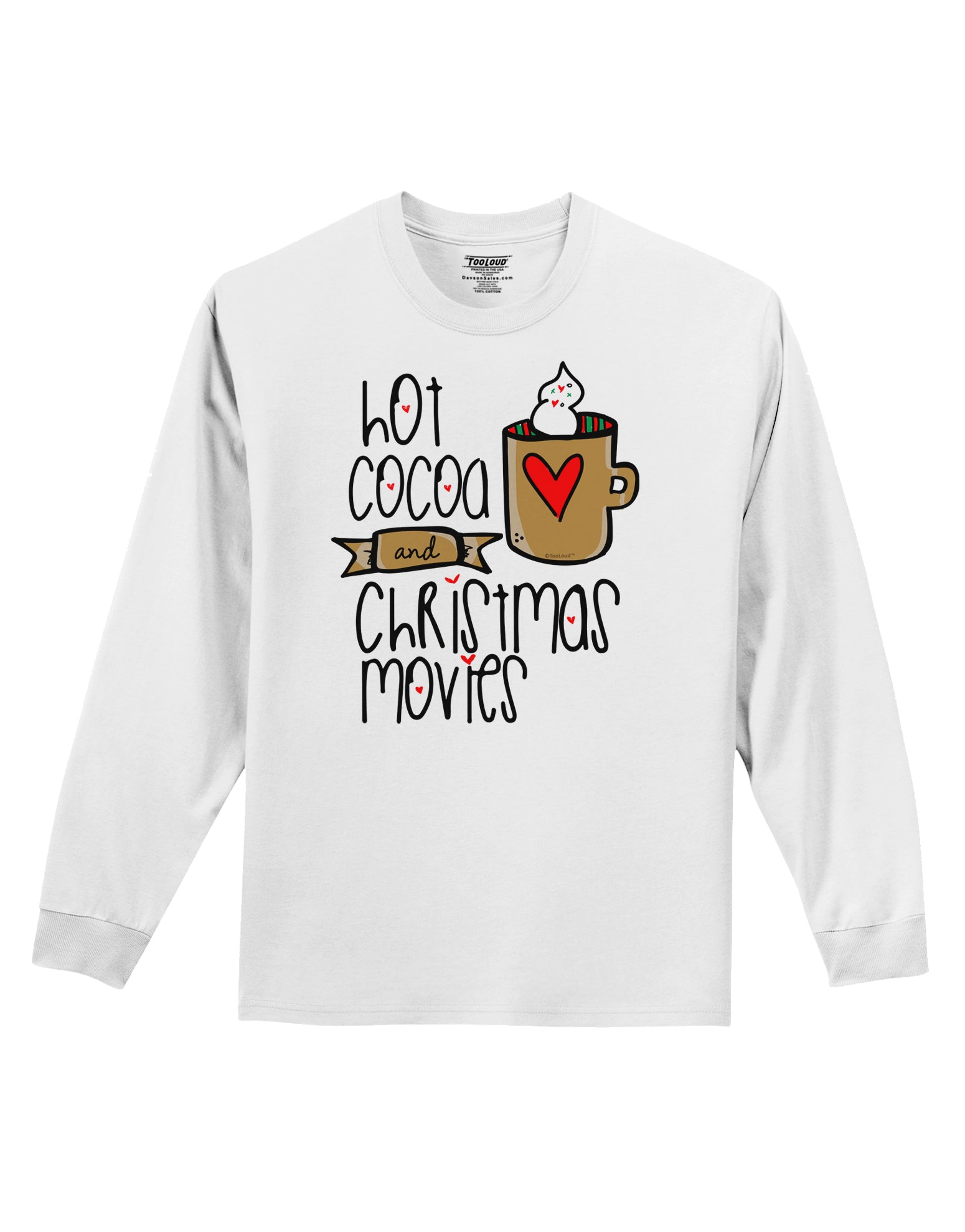 Hot Cocoa and Christmas Movies Adult Long Sleeve Shirt-Long Sleeve Shirt-TooLoud-White-Small-Davson Sales