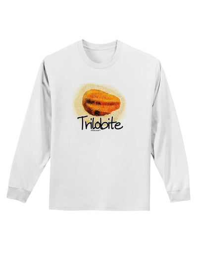 Trilobite Fossil Watercolor Text Adult Long Sleeve Shirt-Long Sleeve Shirt-TooLoud-White-Small-Davson Sales