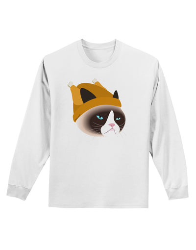 Disgruntled Cat Wearing Turkey Hat Adult Long Sleeve Shirt by-Long Sleeve Shirt-TooLoud-White-Small-Davson Sales