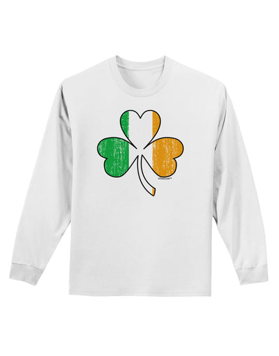 Irish Flag - Shamrock Distressed Adult Long Sleeve Shirt by TooLoud-Long Sleeve Shirt-TooLoud-White-Small-Davson Sales