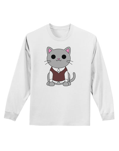 Cute Sweater Vest Cat Design Adult Long Sleeve Shirt by TooLoud-Long Sleeve Shirt-TooLoud-White-Small-Davson Sales