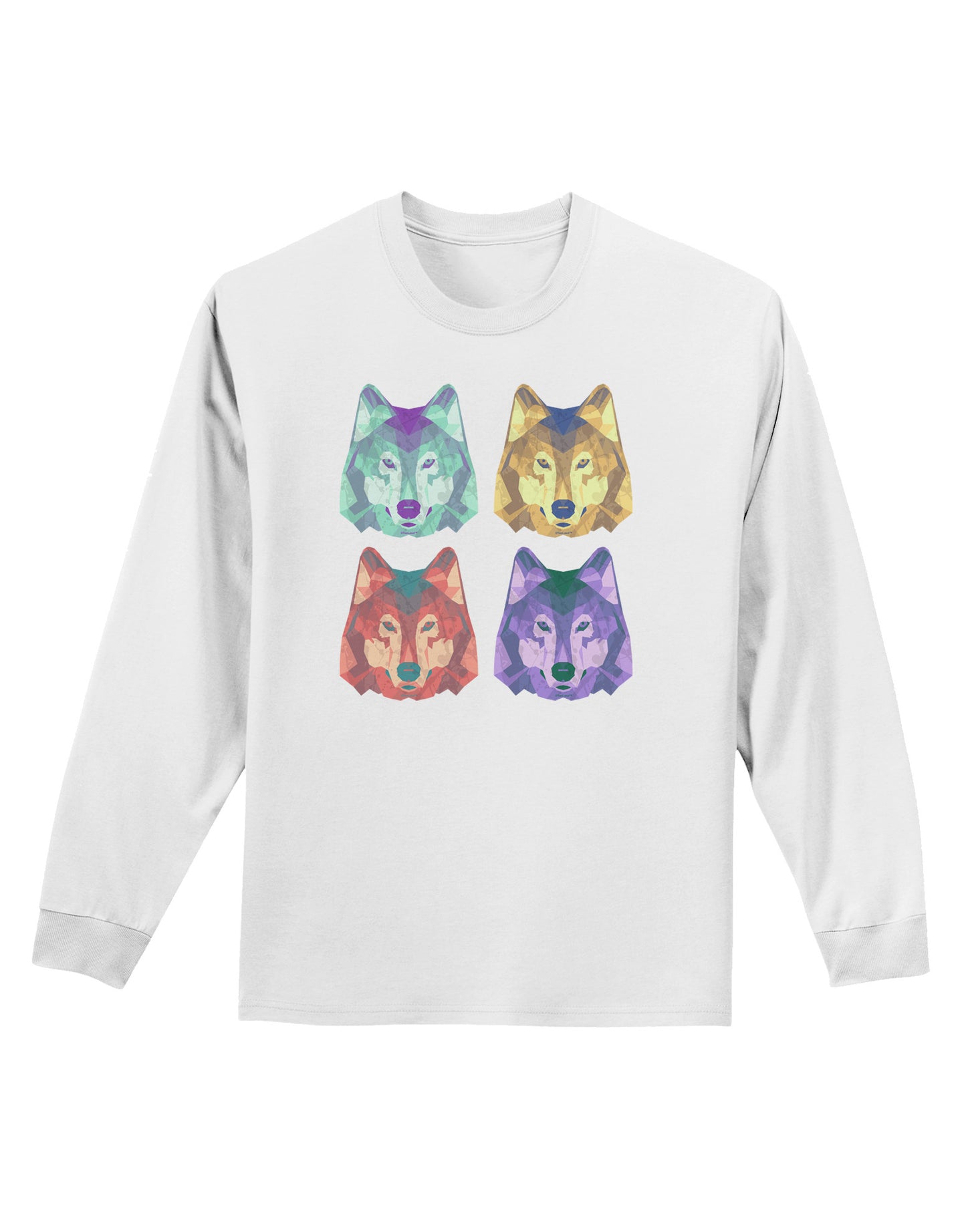 Geometric Wolf Head Pop Art Adult Long Sleeve Shirt-Long Sleeve Shirt-TooLoud-White-Small-Davson Sales