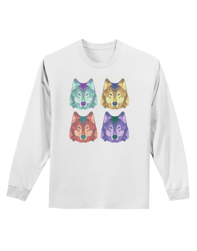 Geometric Wolf Head Pop Art Adult Long Sleeve Shirt-Long Sleeve Shirt-TooLoud-White-Small-Davson Sales