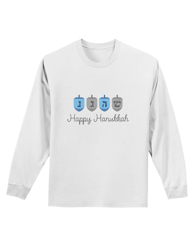 Happy Hanukkah Blue Dreidels Adult Long Sleeve Shirt-Long Sleeve Shirt-TooLoud-White-Small-Davson Sales