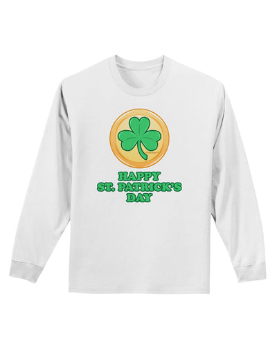 Shamrock Button - St Patrick's Day Adult Long Sleeve Shirt by TooLoud-Long Sleeve Shirt-TooLoud-White-Small-Davson Sales