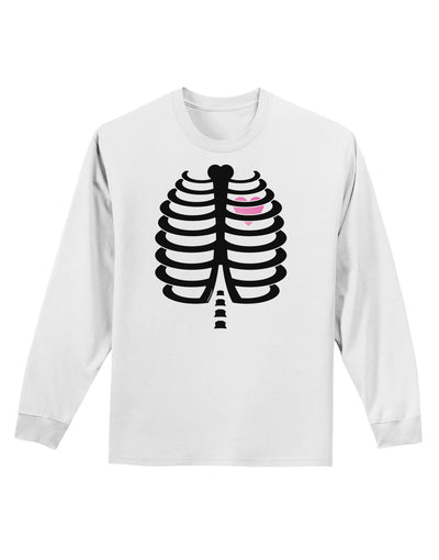 Black Skeleton Ribcage with Pink Heart Halloween Adult Long Sleeve Shirt-Long Sleeve Shirt-TooLoud-White-Small-Davson Sales