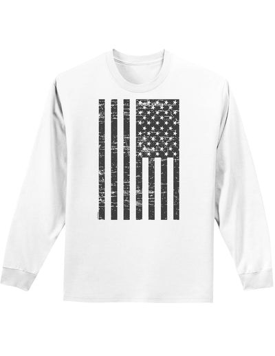 Vintage Black and White USA Flag Adult Long Sleeve Shirt-Long Sleeve Shirt-TooLoud-White-Small-Davson Sales